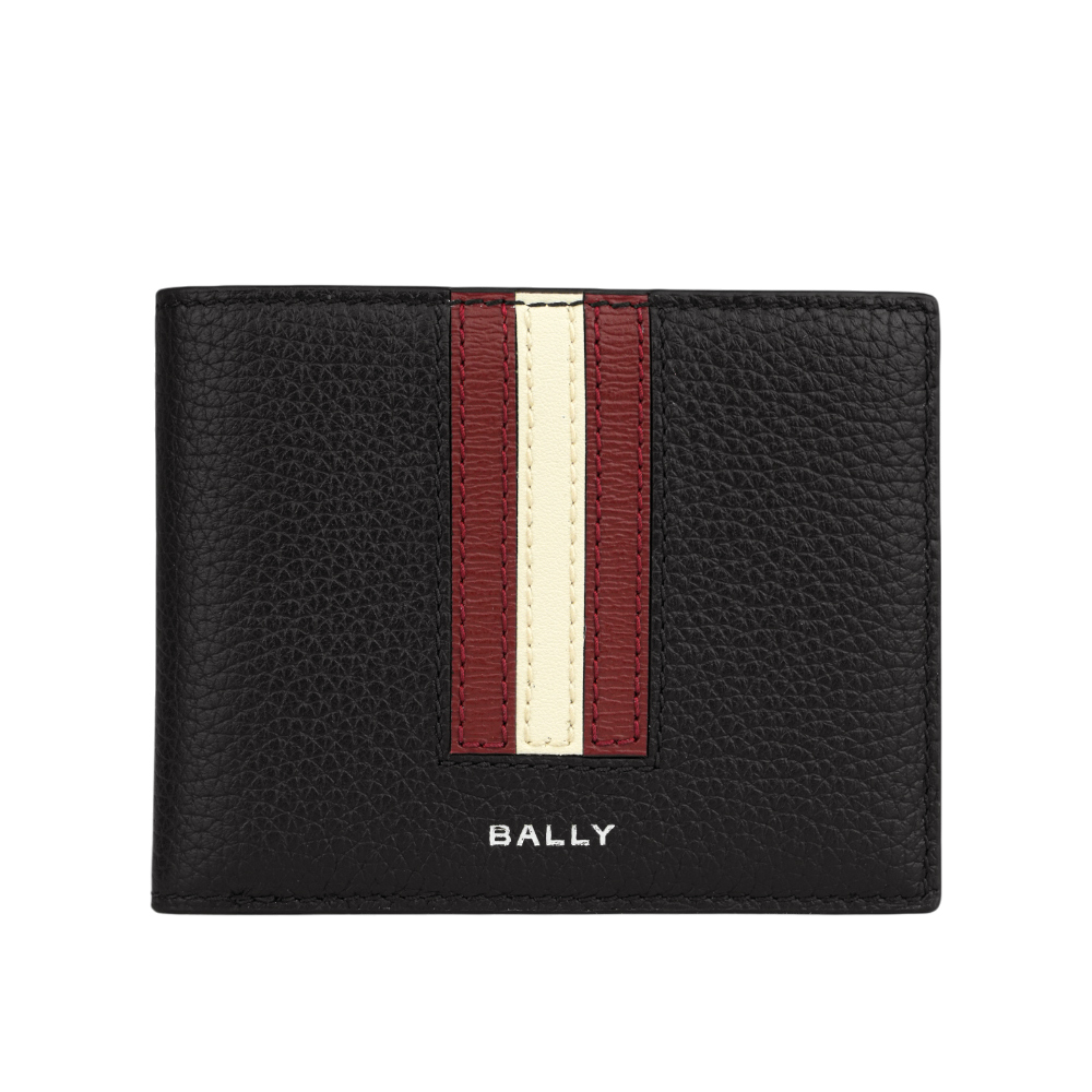 BALLY Ribbon 紅白條紋牛皮對開證件照短夾/黑色, , large