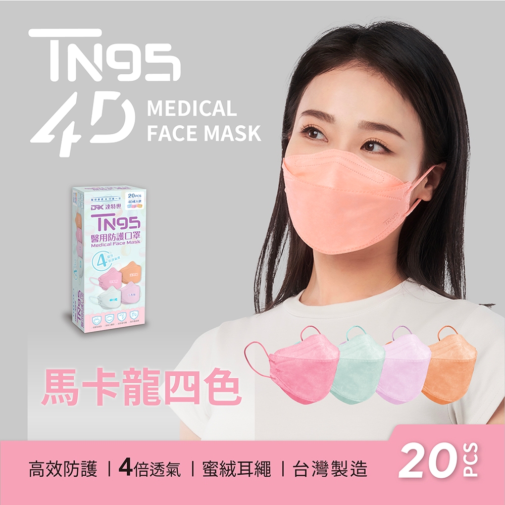 【DRX達特世】TN95醫用4D口罩-繽紛系列-TN95成人-馬卡龍四色(20入), , large