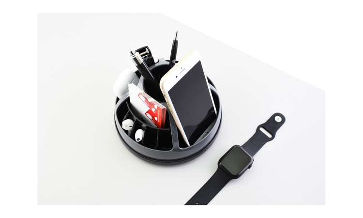 【O-Life】Semi-circular rotating storage box-black and gray, , large