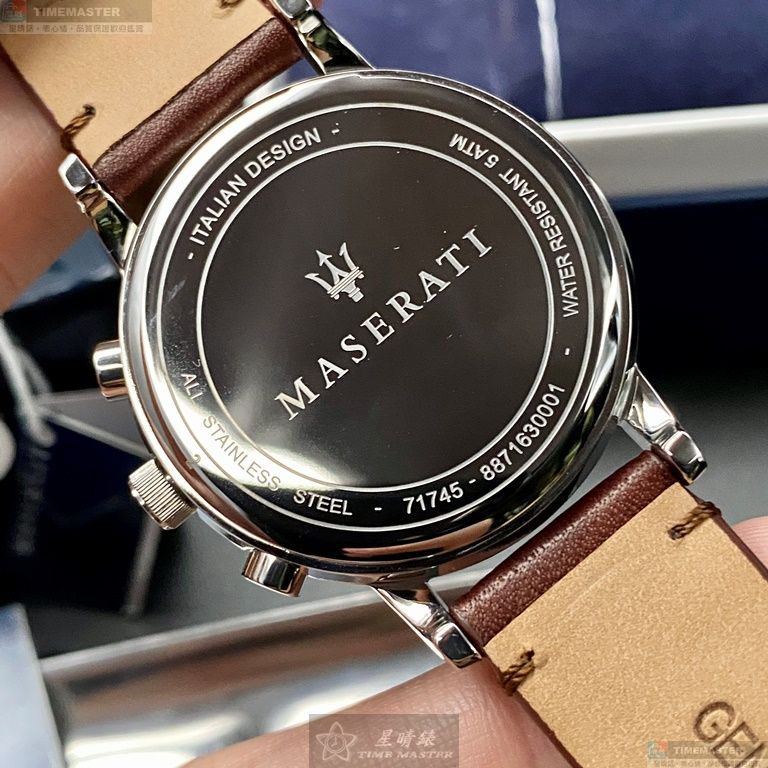 [星晴錶業]MASERATI手錶,42mm,R8871630001亮銅色錶面銀錶殼咖啡色真皮皮革錶帶款, , large