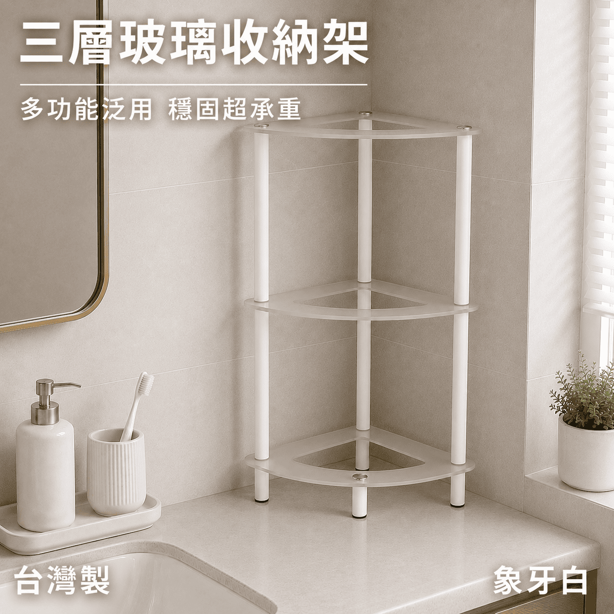 【金漢揚實業有限公司】三層扇形玻璃收納架 強化玻璃｜穩固承重｜廚房置物架｜展示架｜收納層架｜可超取, , large