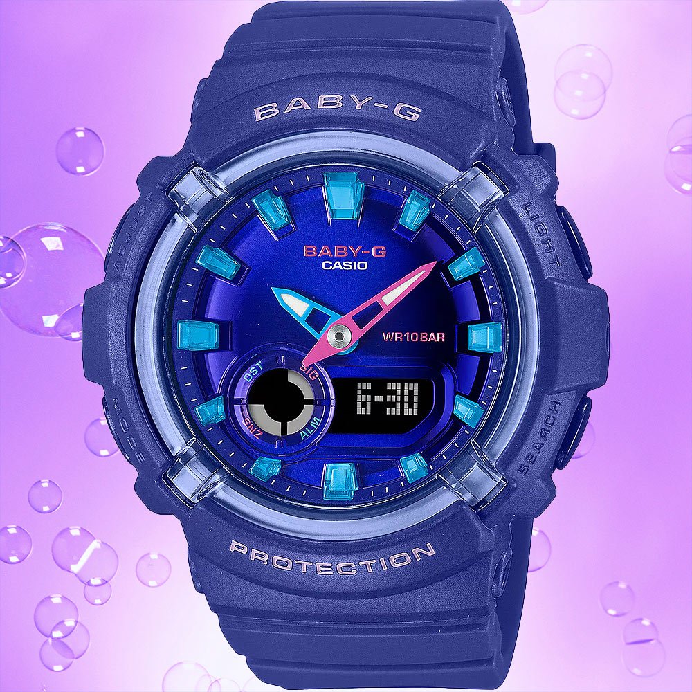 CASIO 卡西歐 BABY-G 舞池霓虹燈雙顯手錶-紫x藍 BGA-280DN-2A, , large