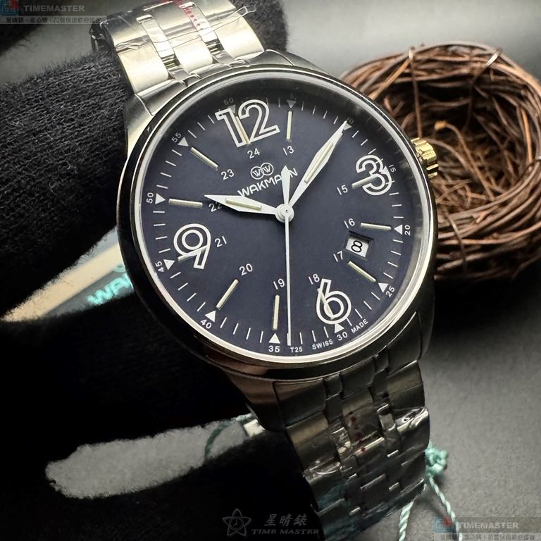 [星晴錶業]WAKMANN手錶,42mm,WA00049寶藍色錶面銀錶殼銀色精鋼錶帶款, , large