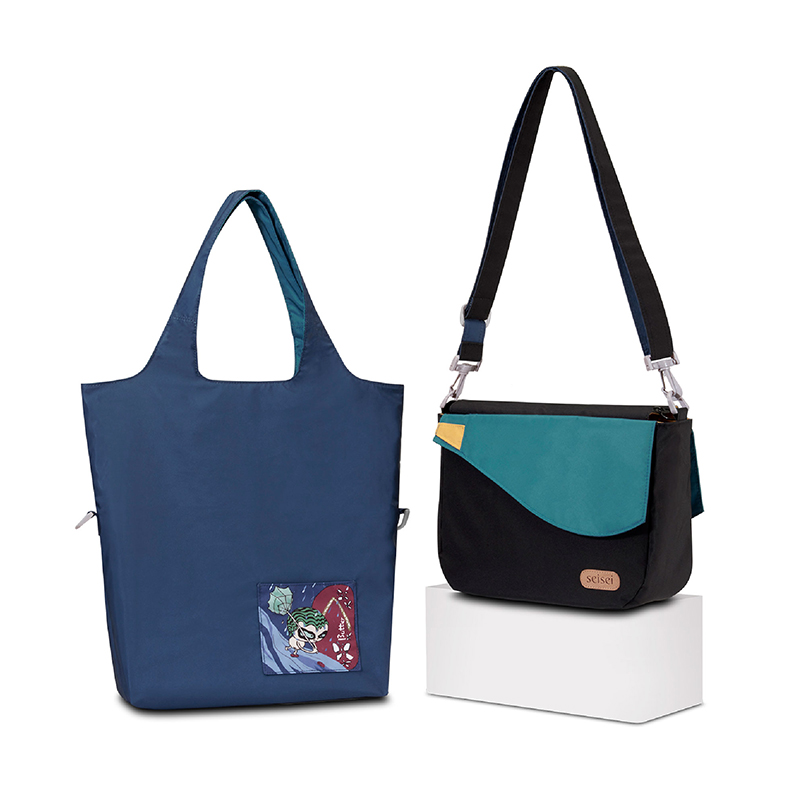 Eco-friendly Crossbody bag & tote bag Two-in-one, Reversible yoyo bag (Indigo), , large