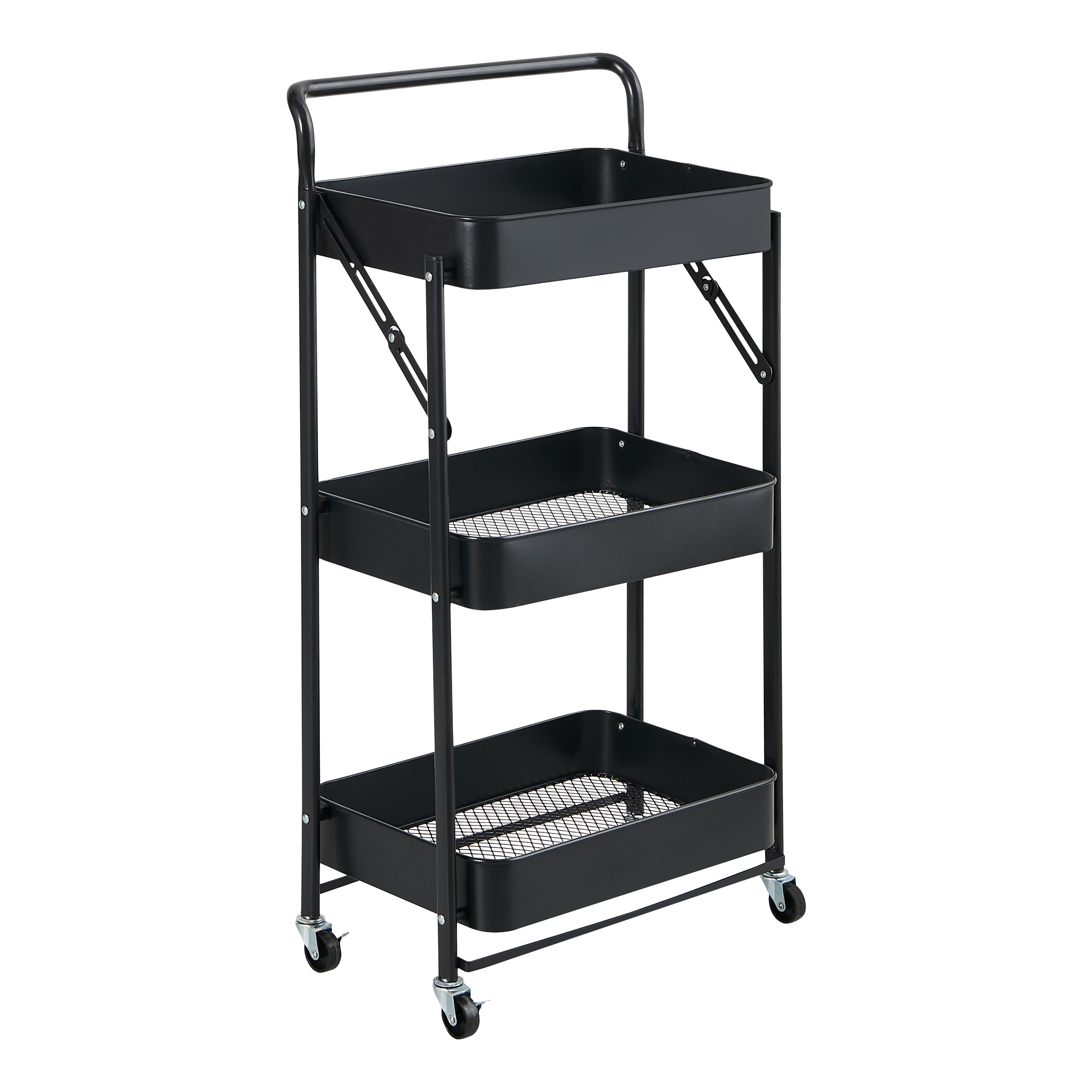 folding storage basket trolley, , large