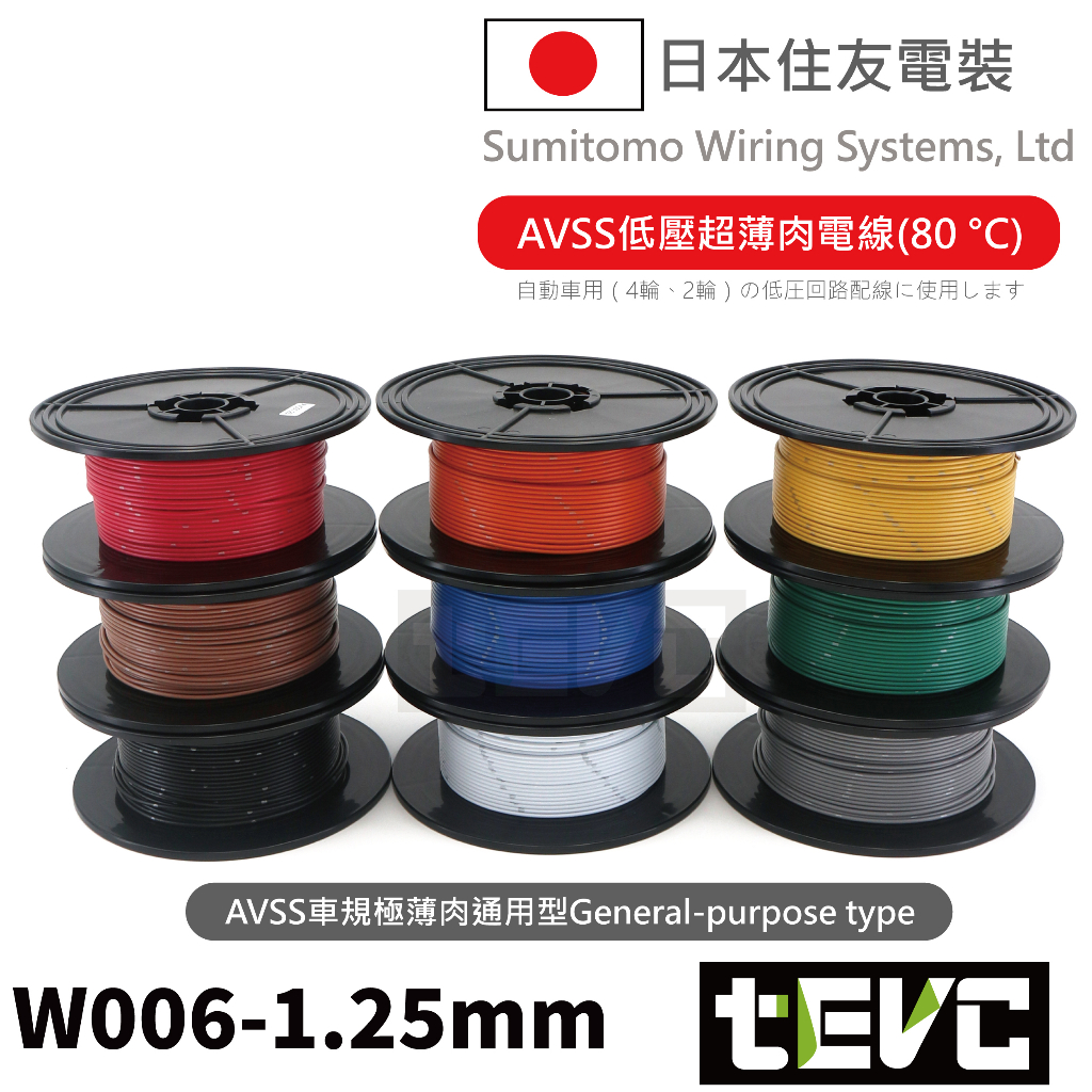 《tevc》W006 1.25 mm 零售 日本製 花線 電線 汽車 機車 引擎室 avss 車用 薄肉 avs 車規, , large