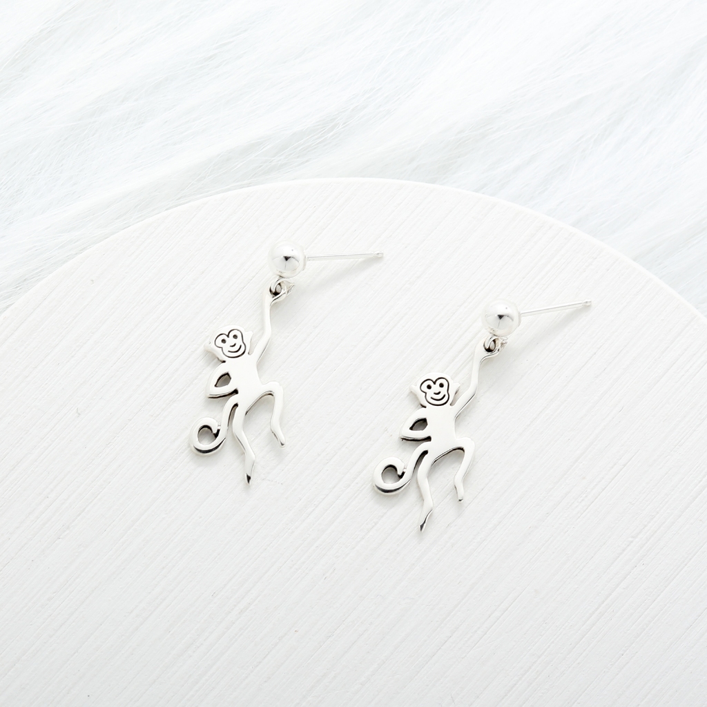 【Angel & Me】Monkey s925 sterling silver earrings (changeable ear clips) gift, , large