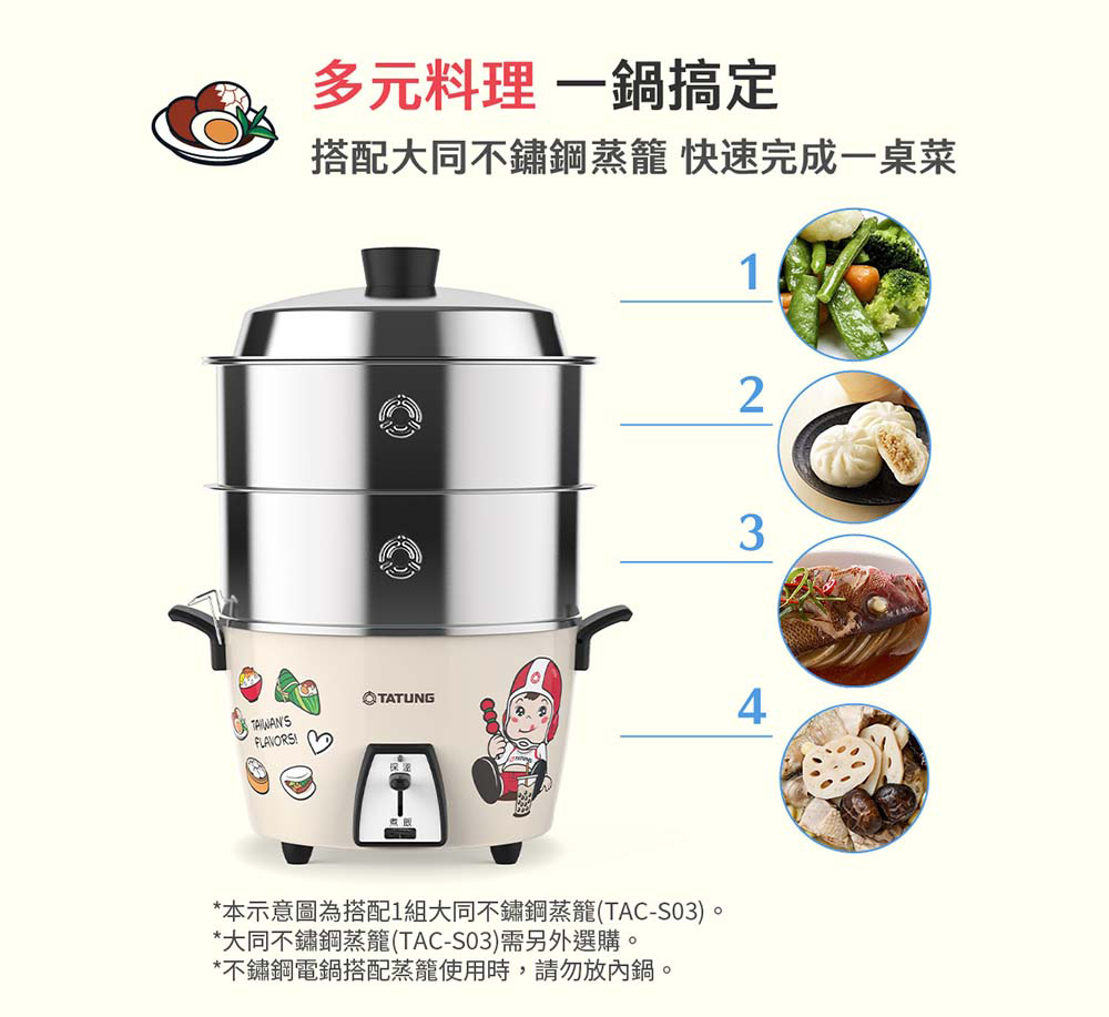 TATUNG大同 6人份台灣好食不鏽鋼配件電鍋 TAC-06L-MBIF, , large