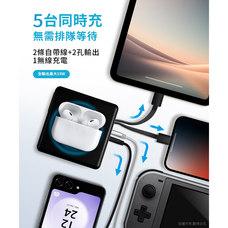 aibo 超強多功能 無線磁吸+PD+QC 快充行動電源【現貨】快充行動電源 自帶線 免插頭 多功能 無線 磁吸, , large
