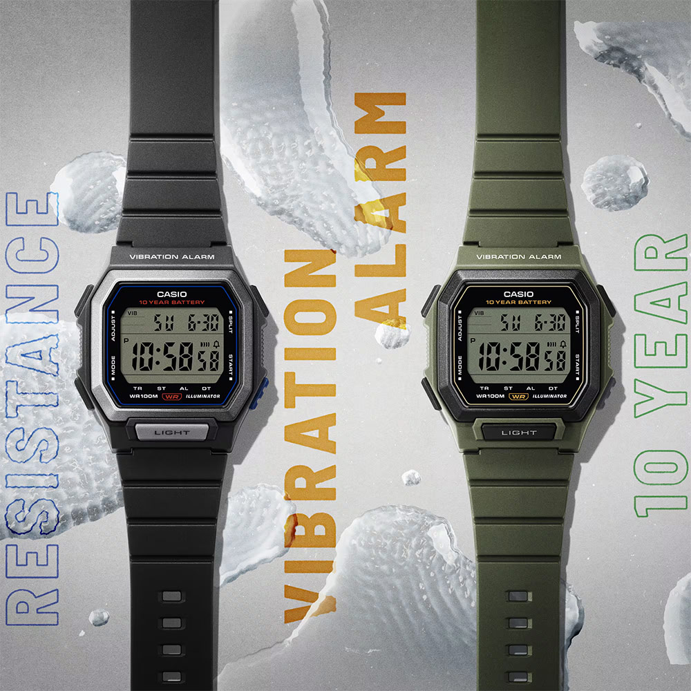 CASIO 卡西歐 10年電力方形電子錶-墨綠 手錶 學生錶 送禮 禮物 推薦(W-738H-3AV), , large