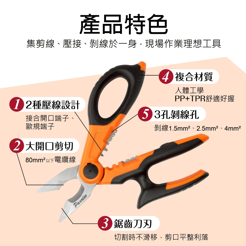 【Panrico 百利世】5合1 專業電工剪 (FM91840675), , large