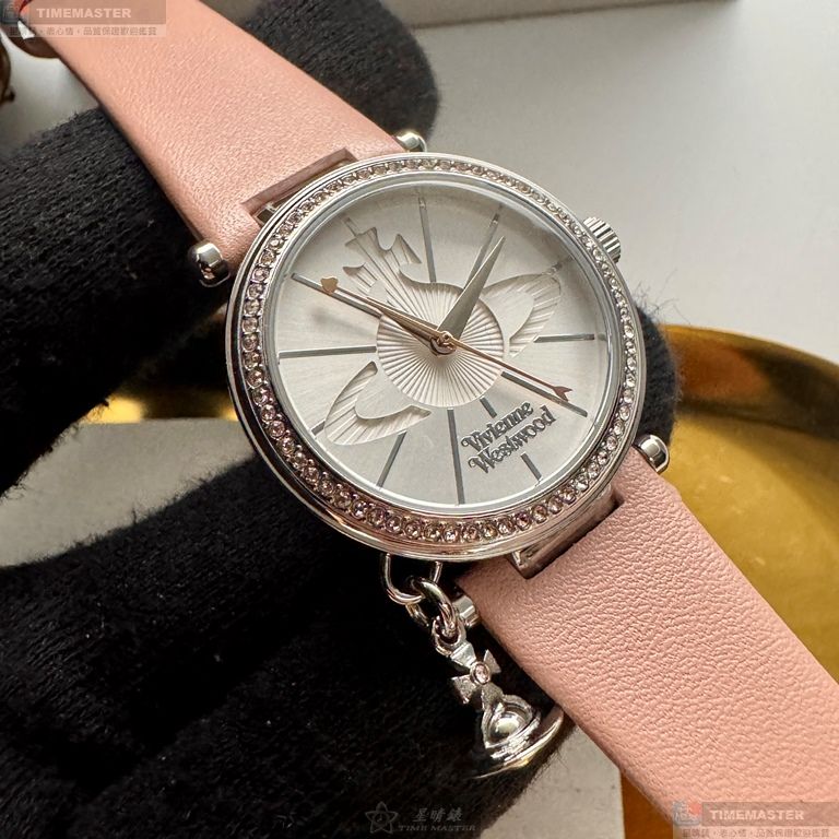 [星晴錶業]Vivienne Westwood手錶,32mm,VW30324銀白色錶面銀錶殼粉紅真皮皮革錶帶款, , large