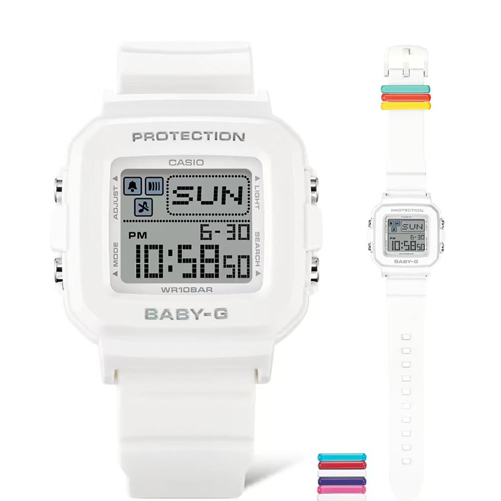 CASIO 卡西歐 BABY-G 隨附6個繽紛錶帶環 像素動畫手錶 BGD-10L-7, , large