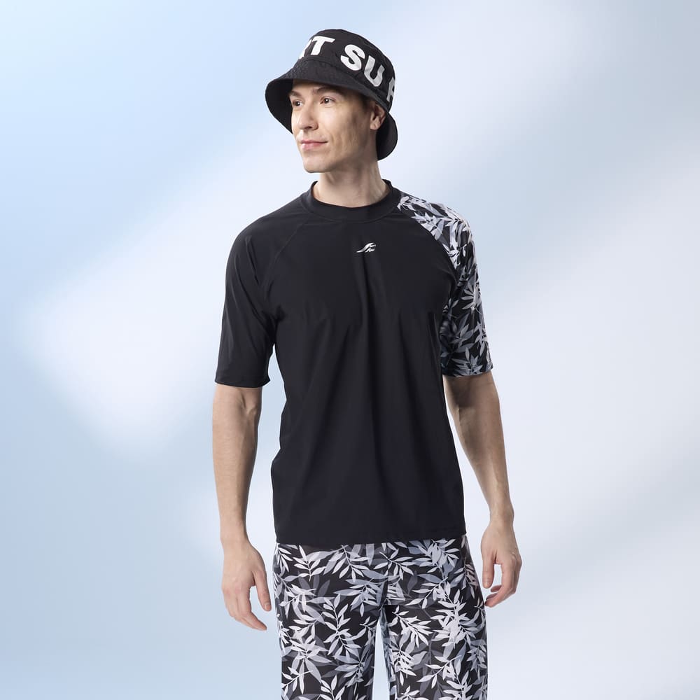 Monina Taiwan-made loose-fitting half-sleeve sun-proof functional top (suitable for both men and women) unisex style bamboo leaf black -M, , large