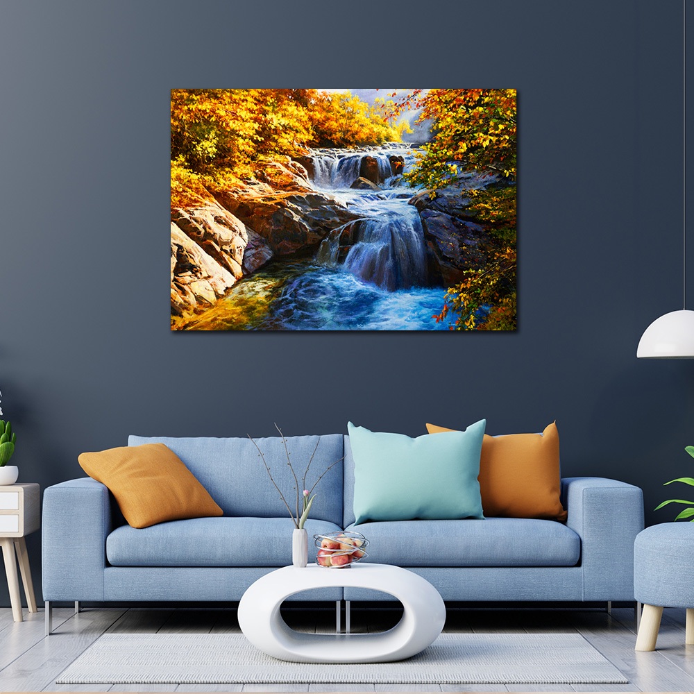 【御畫房】山谷溪流 國家一級畫師手繪油畫60&times;90cm(VF-89), , large