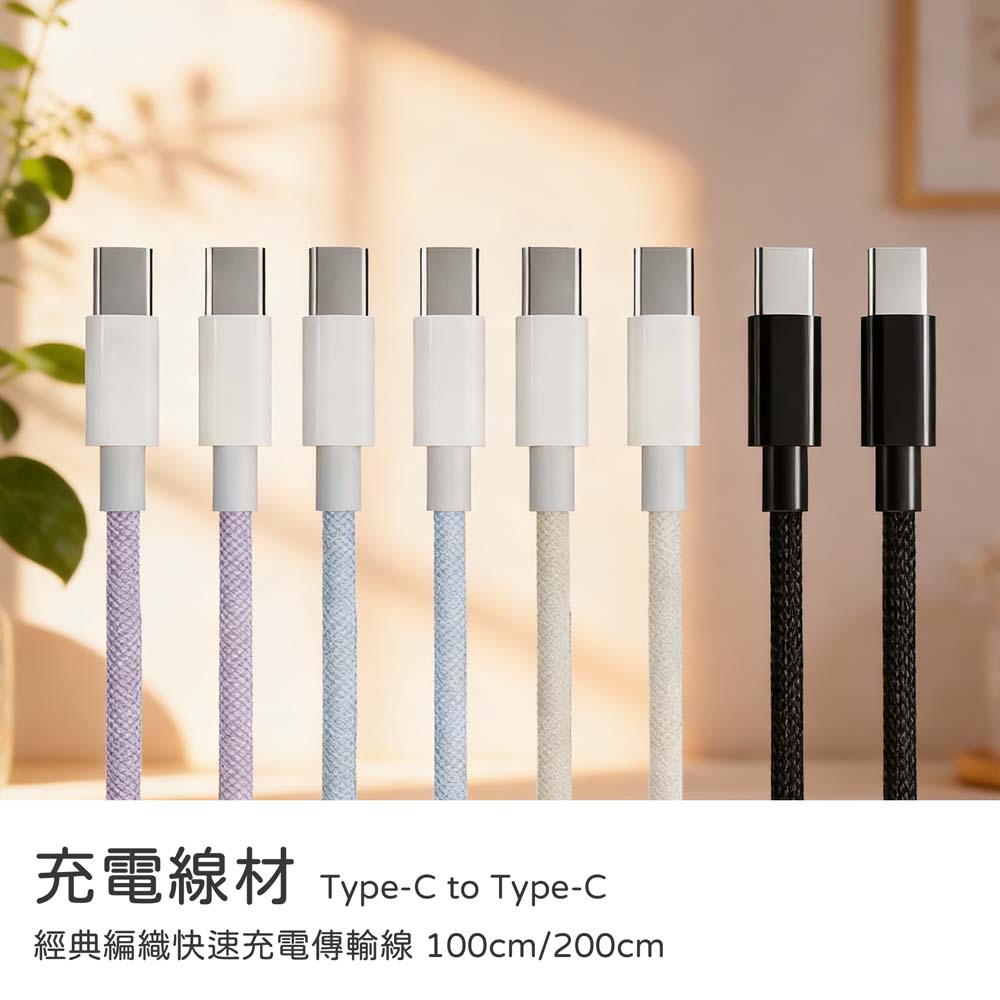 【山水之寶】Type-C to Type-C 100cm/200cm 60WPD快充經典編織快速充電傳輸線 充電線材蘋果/安卓均適用, , large