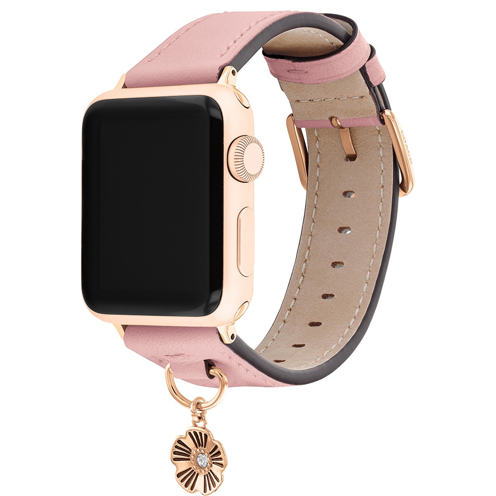 COACH Apple Watch 錶帶 38/40mm 適用 茶花吊飾皮錶帶 - 粉紅色(不含手錶), , large