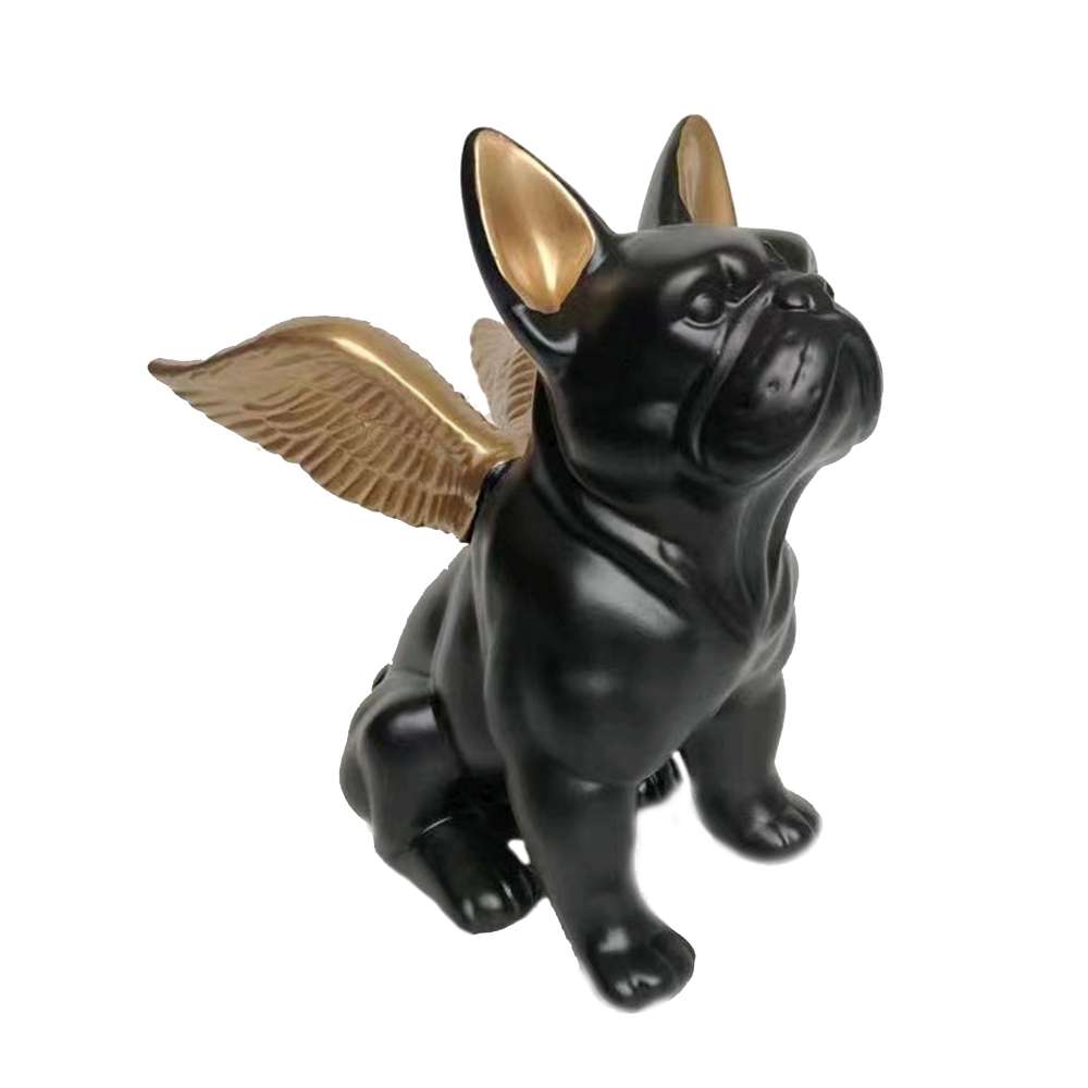 摩達客◉質感設計天使金翅高飛黑色鬥牛犬藝術擺飾, , large