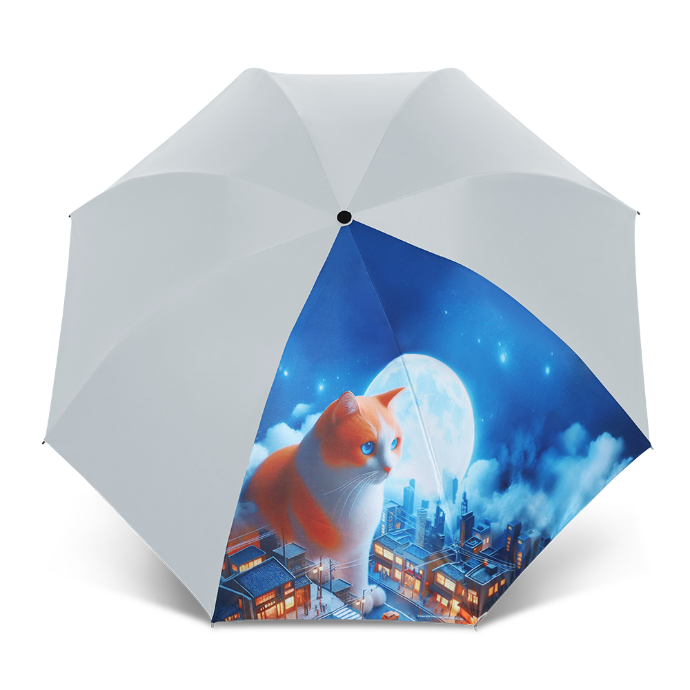 [TDN] Moon Cat  Cooling Auto-Fold Umbrella &ndash; Instant Close Umbrella(B7433C) &ndash;Stone Gray, , large