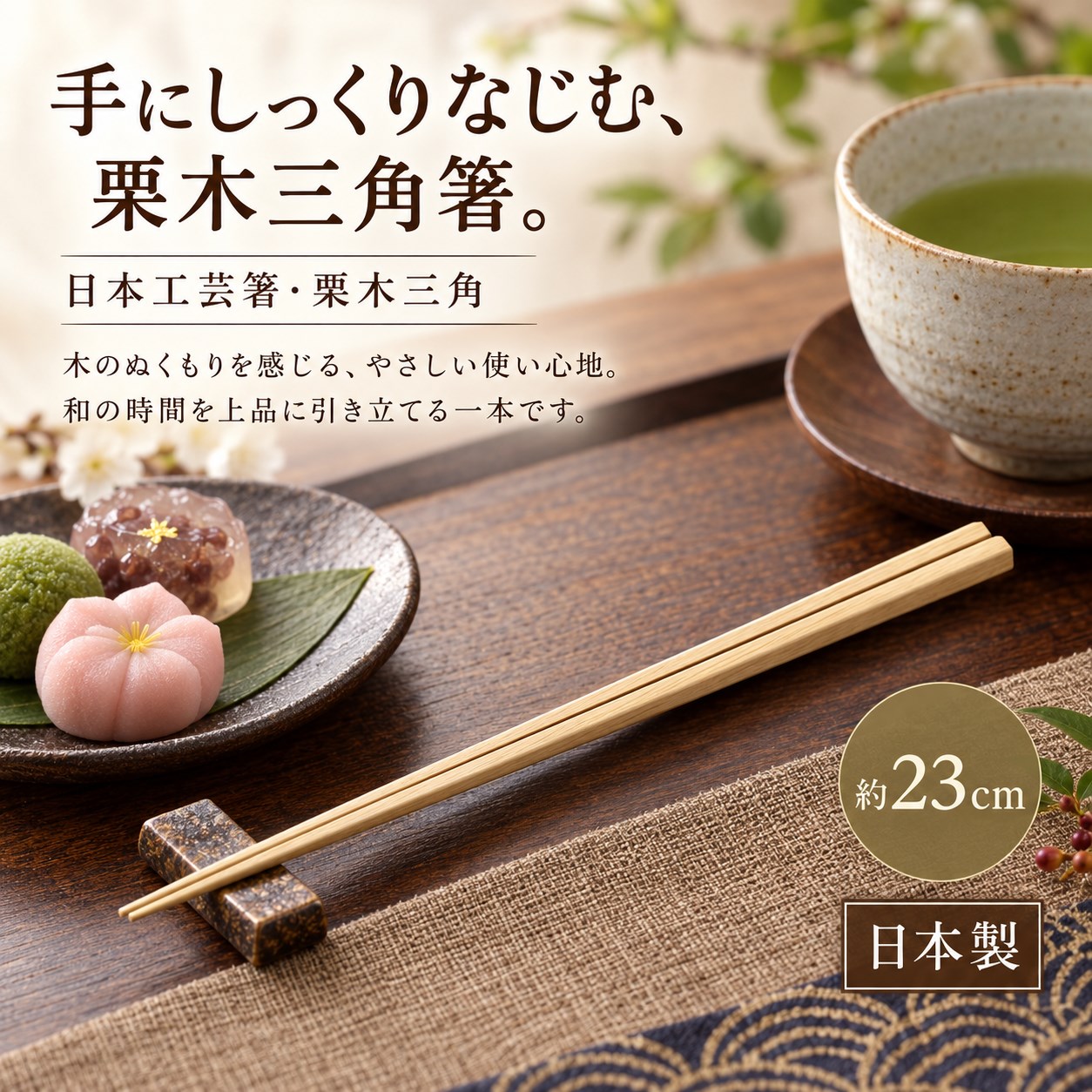 【HIYASU日安工坊】日本工藝箸-栗木 三角, , large