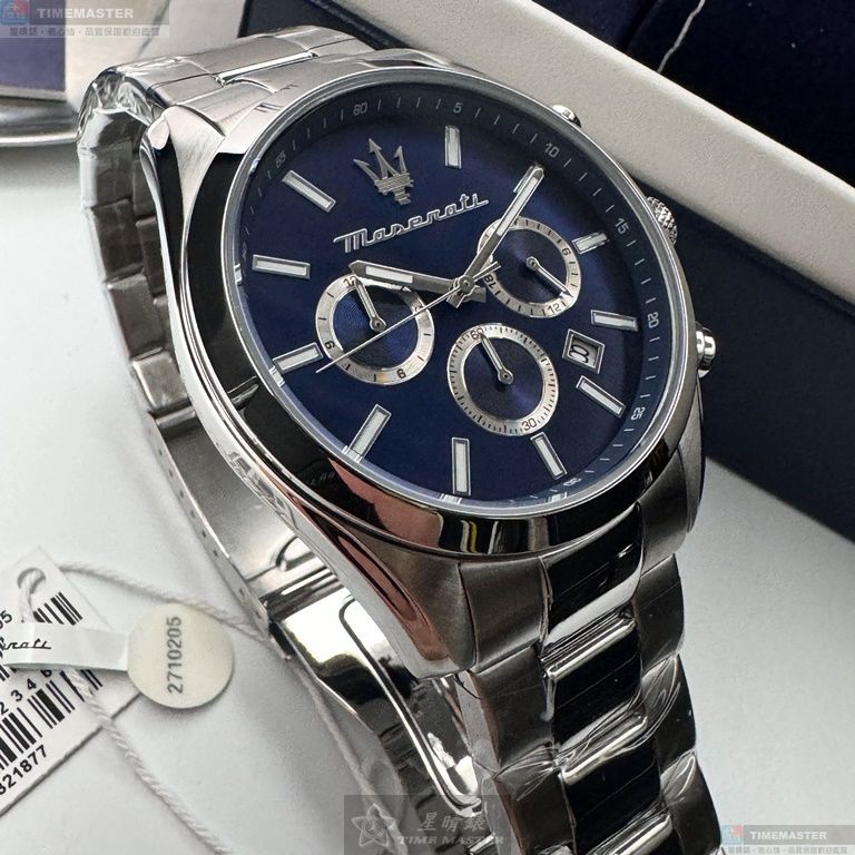 [星晴錶業]MASERATI手錶,42mm,R8853151005寶藍色錶面銀錶殼銀色精鋼錶帶款, , large