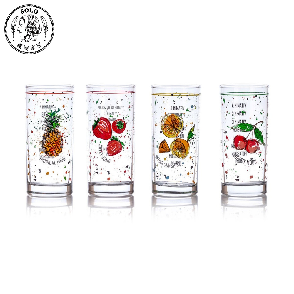 【SOLO Vintage】290ml Colorful Fruit Glasses 4 Pieces Set Teacups Water Cups Juice Cups Summer Drinks, , large