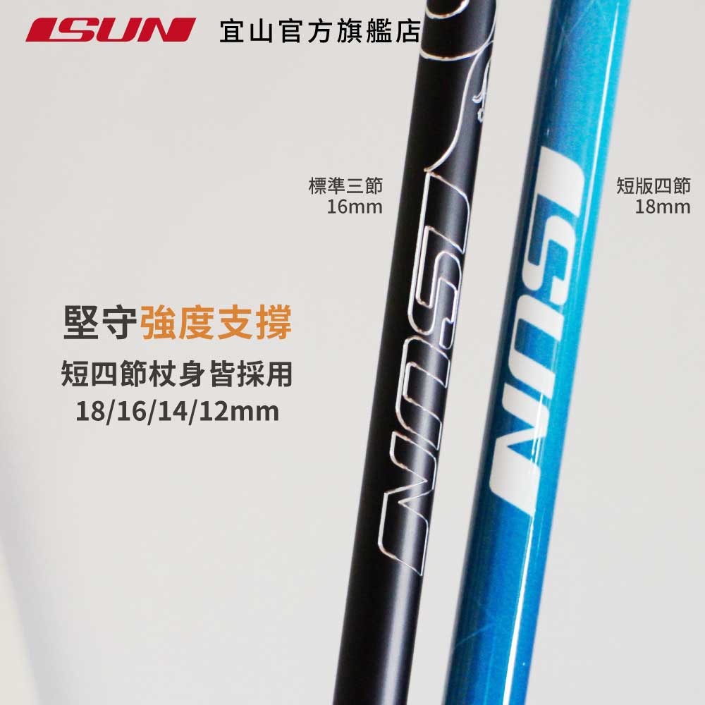 【ISUN】短版四節登山杖 NaturalColor 橘紅色 (2入)｜高密度EVA握把 6011高強度鋁合金 附腳墊及擋泥板 台灣製 宜山登山杖, , large