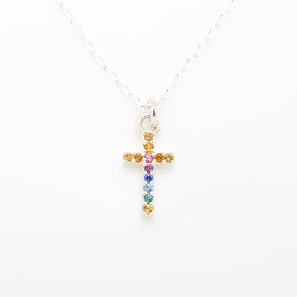 【Angel & Me】Bless Rainbow Cross s925 sterling silver necklace God Jesus gift, , large
