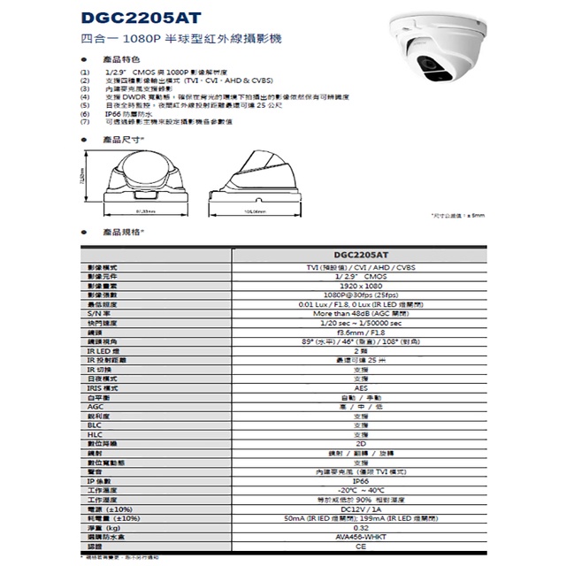 昌運監視器 門市售價 AVTECH 陞泰 DGC2205AT(DGC2204MAT) 四合一  TVI CVI AHD 攝影機, , large