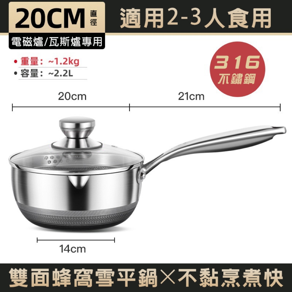 【CITY STAR】316 Stainless Steel Non-stick Honeycomb Yukihira Pan(22cm), , large