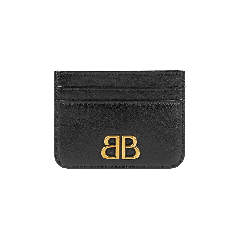 BALENCIAGA Monaco BB 金釦小羊皮4卡卡片夾/名片夾(黑色), , large