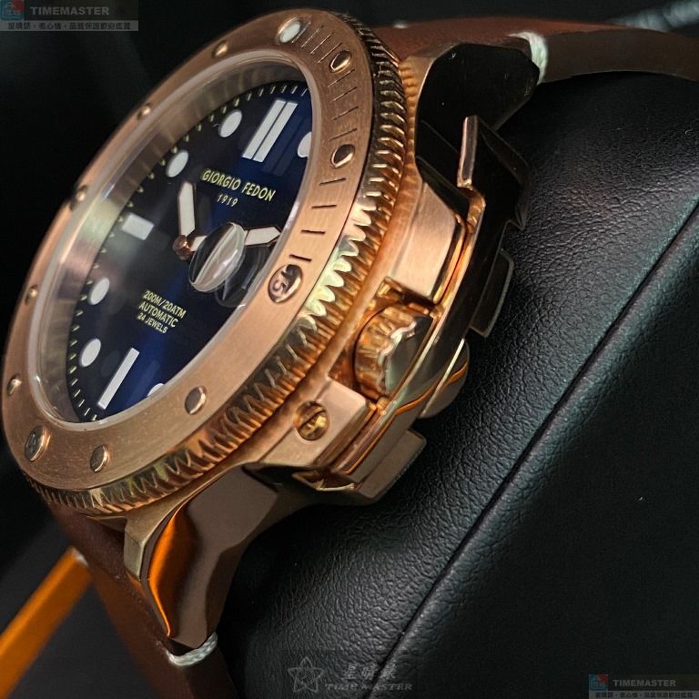 [星晴錶業]GiorgioFedon1919手錶,46mm,GF00007寶藍色錶面玫瑰金錶殼咖啡色真皮皮革錶帶款, , large
