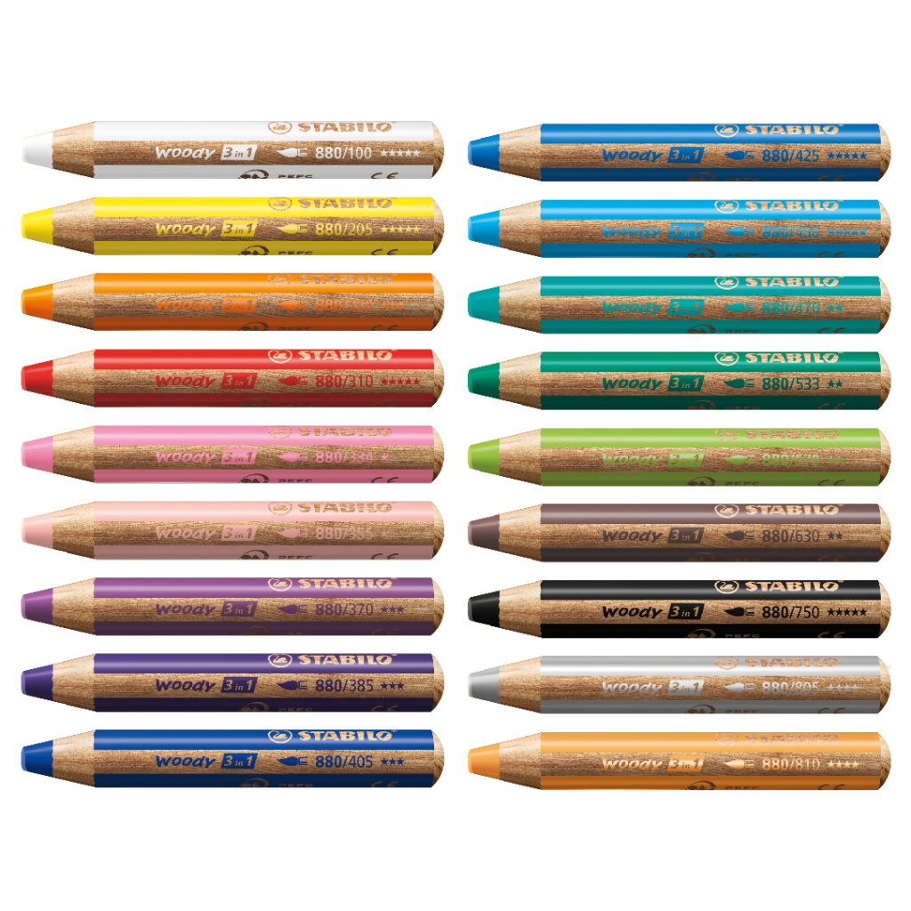 【德國天鵝STABILO】 woody 3 in 1 伍迪樂3合1可水洗水彩粉蠟筆6色基本(ST880/6-2), , large