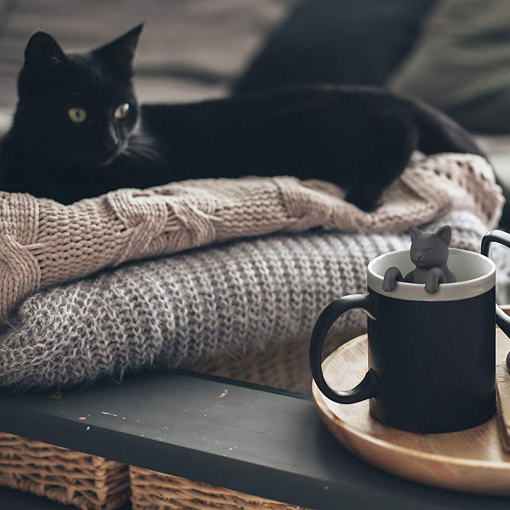貓奴注意！Purrtea Cat 小黑貓泡茶器 茶包 濾茶 茶漏 食品級矽膠 放茶葉超簡單 送禮賣相好 交換禮物, , large