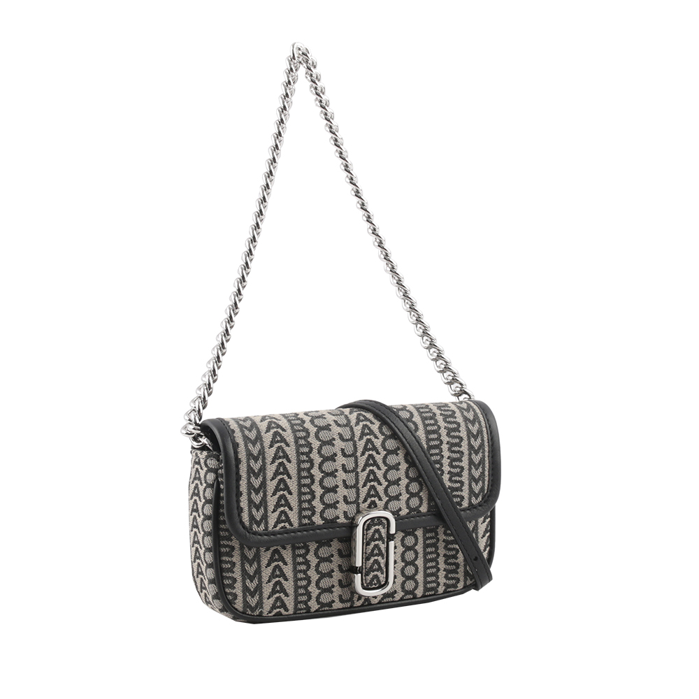 MARC JACOBS THE MONOGRAM J MARC 滿版標誌翻蓋迷你二用包/黑色/深米色, , large
