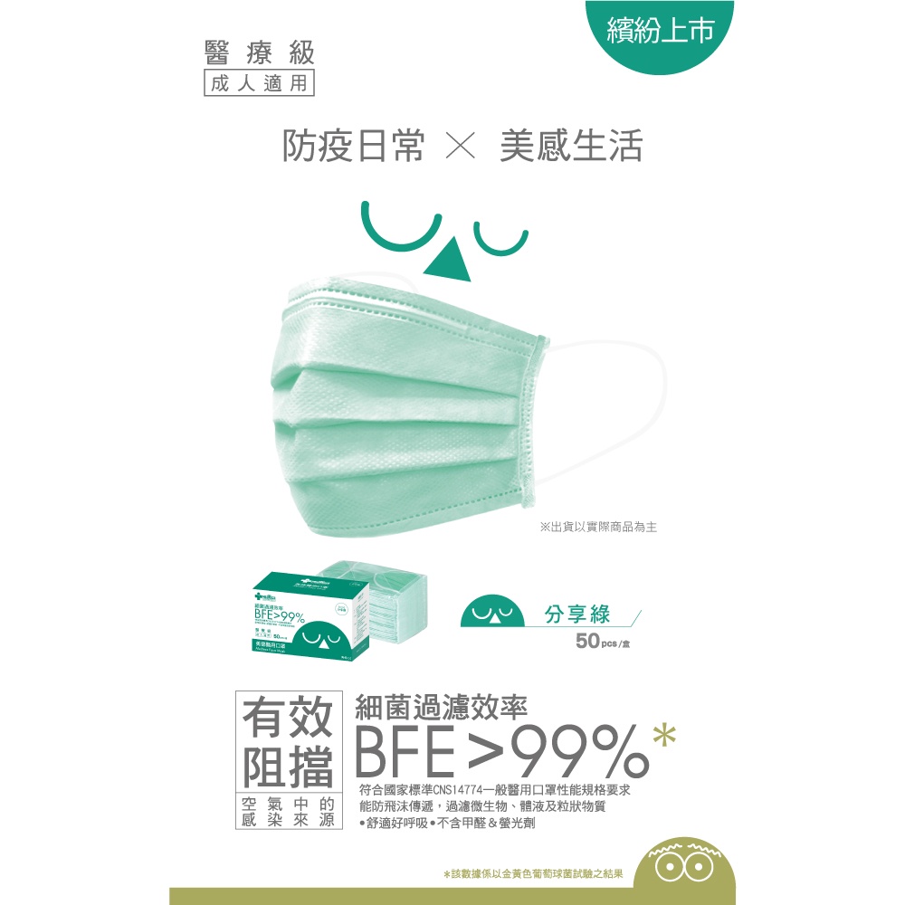 【10入組】MEDTECS 美德醫療 Black Face Mask 美德醫用成人口罩 分享綠 一盒50入, , large