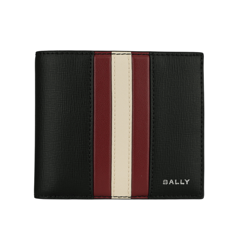 BALLY Mythos 紅白條紋再生牛皮對開8卡短夾/黑色, , large