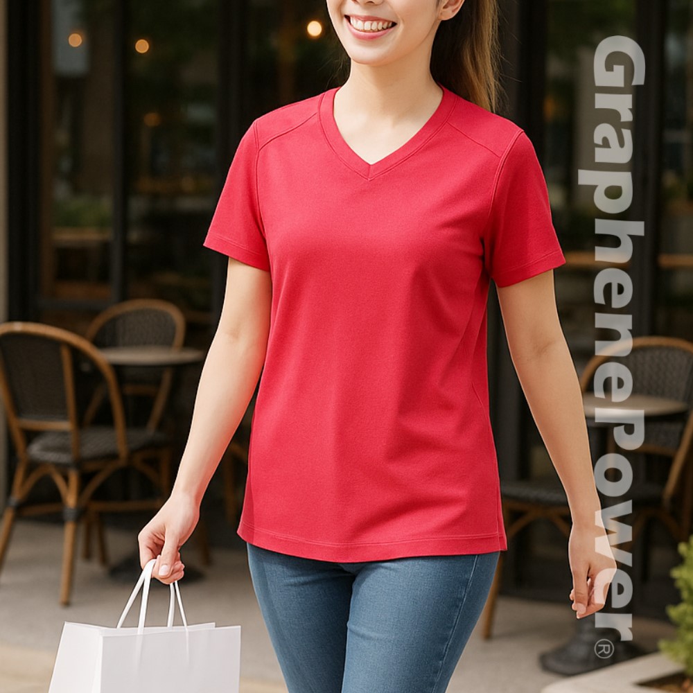 [GP石墨烯] 石墨烯溫控循環女短袖 - 櫻桃紅, , large