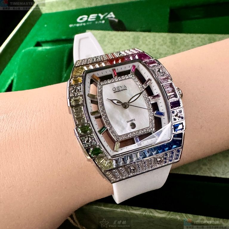 [星晴錶業]GEYA手錶,36mm, 44mm,G76221LWW白色錶面銀錶殼白矽膠錶帶款, , large