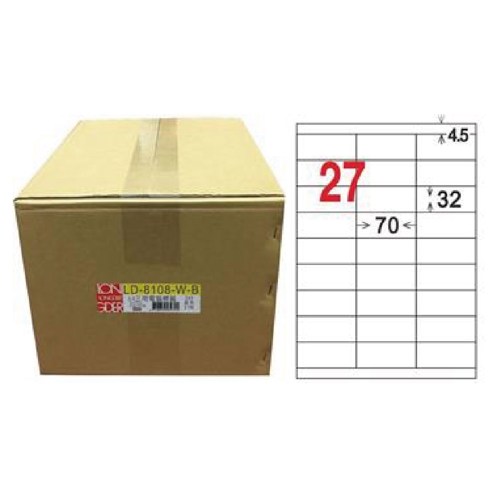 【龍德】LONGDER 三用電腦標籤 A4 27格 32*70mm白色1000張/箱 LD-8108-W-B(適用雷射、噴墨、影印), , large