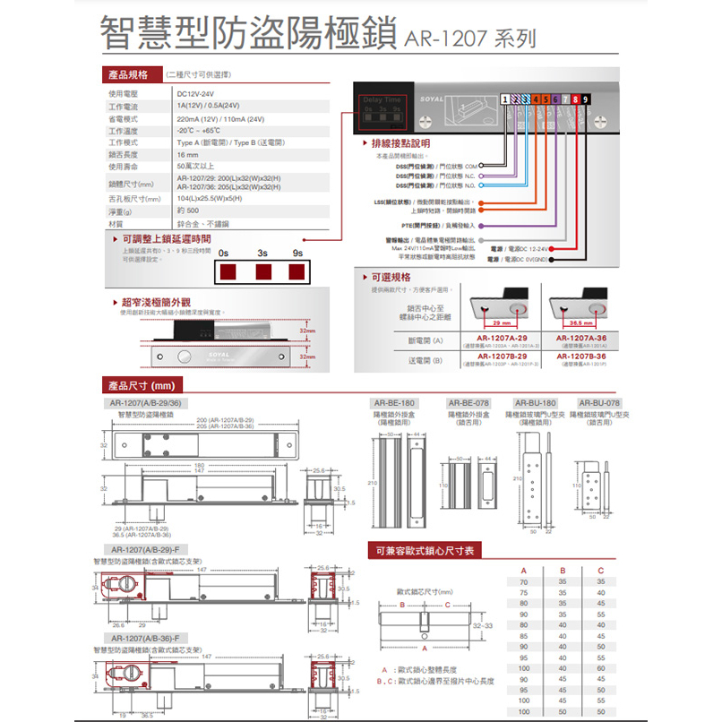 昌運監視器 SOYAL AR-1207B-29-F 埋入式陽極鎖 送電開 LED 含支架 不含歐式鎖芯, , large