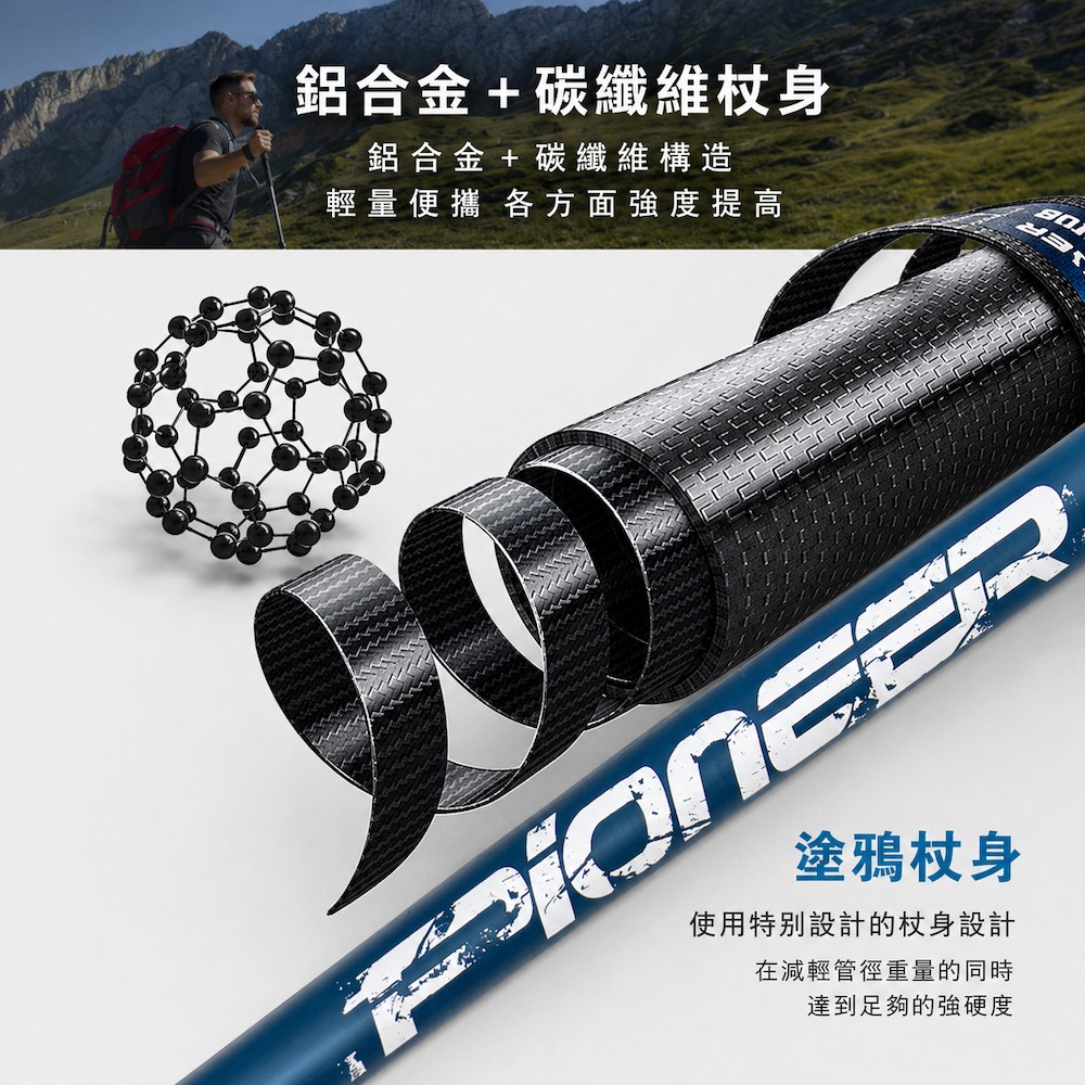 【Pioneer 開拓者】天狼星七系 碳纖維登山杖 169g潮流款 一入 任選, , large