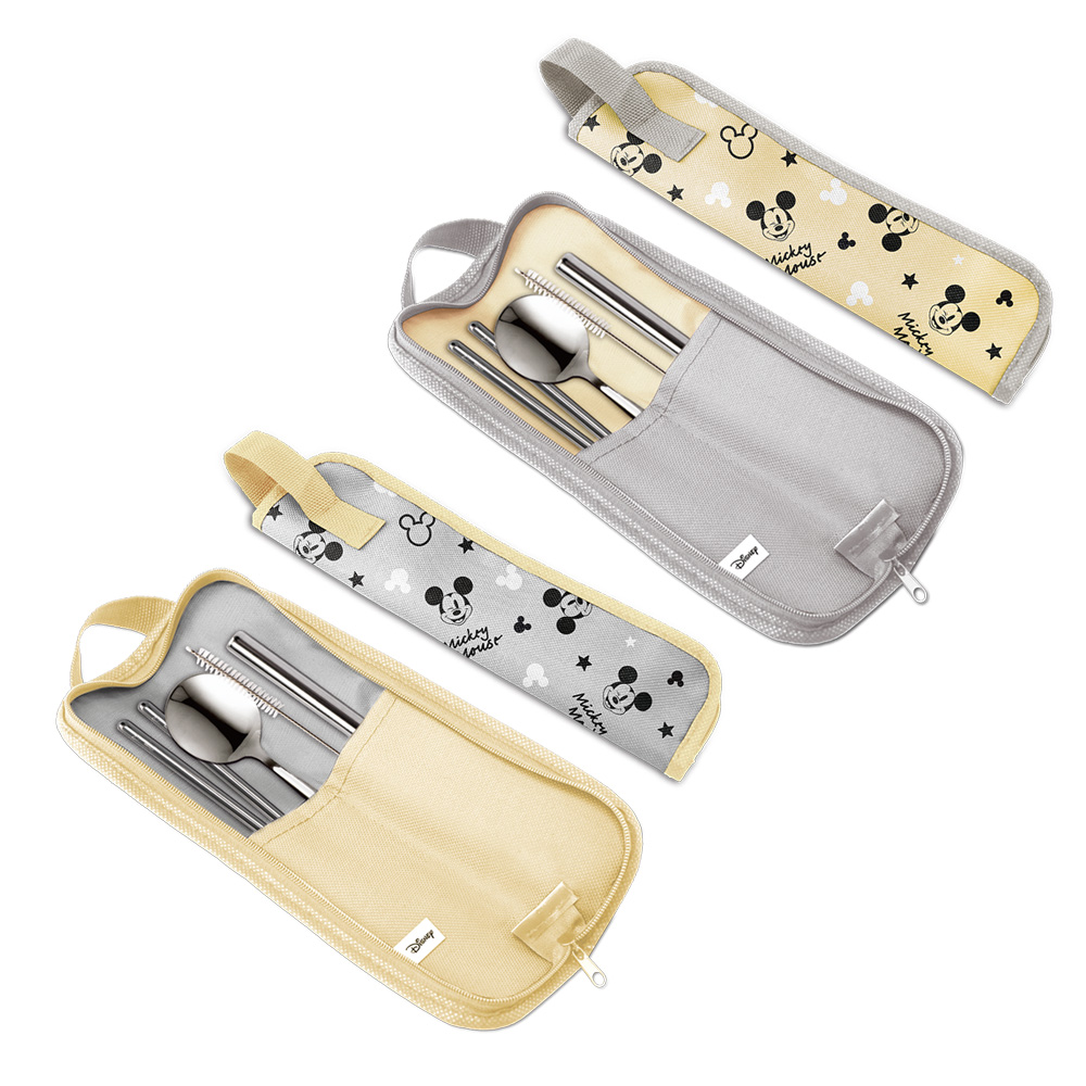 [Disney] Classic Mickey Mouse 304 Stainless Steel Eco-friendly 5-Piece Handheld Dinnerware Set - Gray/Khaki, , large