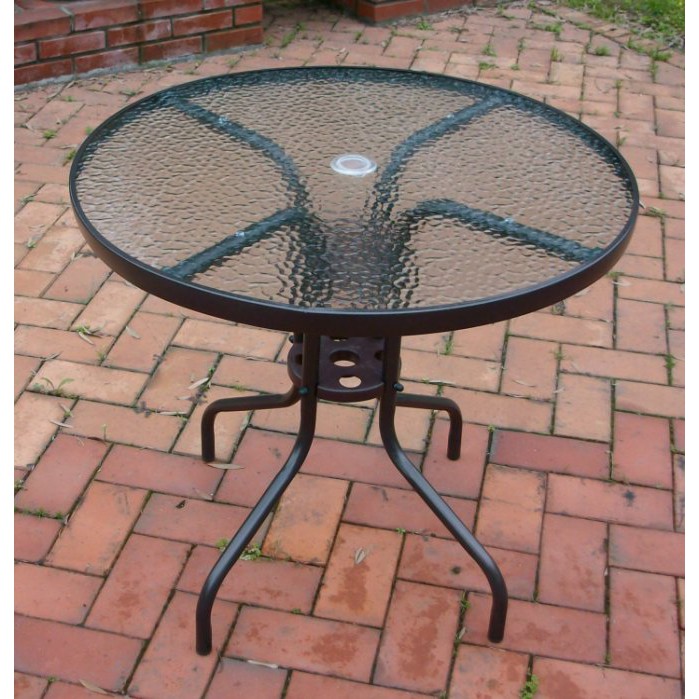 【BROTHER兄弟牌】免運費優惠80cm戶外玻璃庭院圓桌 80cm (綠色/黑色) ，中間大盤18公分，更加穩固，另有, , large