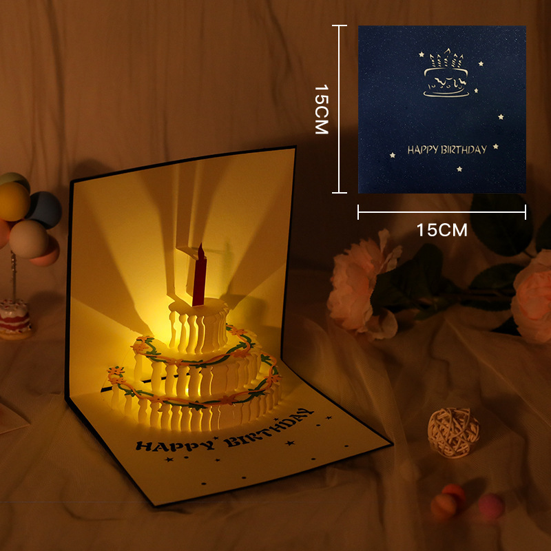 立體卡片【紅色/藍色】 音樂卡片 發光蛋糕卡片 3D音樂立體蛋糕卡片 生日快樂 生日卡片, , large