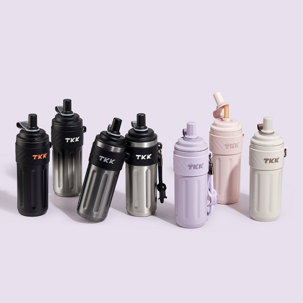 【TKK】律動吸管杯 316不鏽鋼x陶瓷噴塗 保溫杯 運動水壺500ML(附手提繩)-任選色, , large