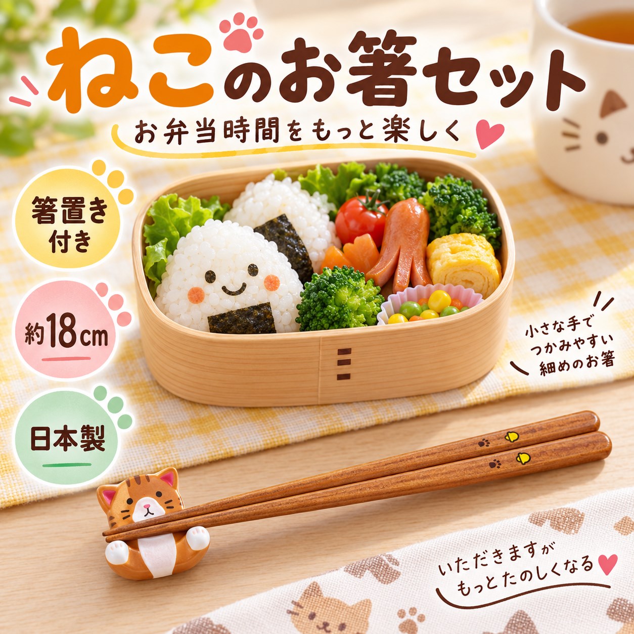 【HIYASU日安工坊】日本兒童箸-小貓 附筷架, , large