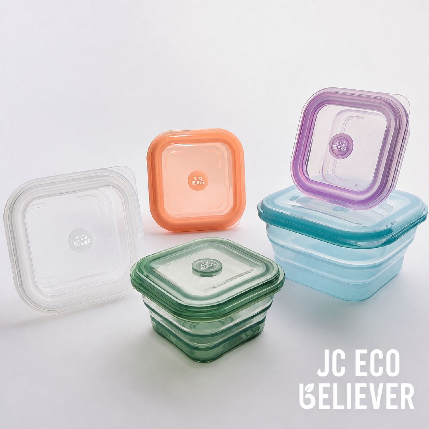 [JC ECO BELIEVER]400ml晴天藍方形矽膠保鮮盒 台灣食藥署合格 保鮮盒 折疊保鮮盒 折疊便當盒&nbsp;微波保鮮盒 矽膠便, , large