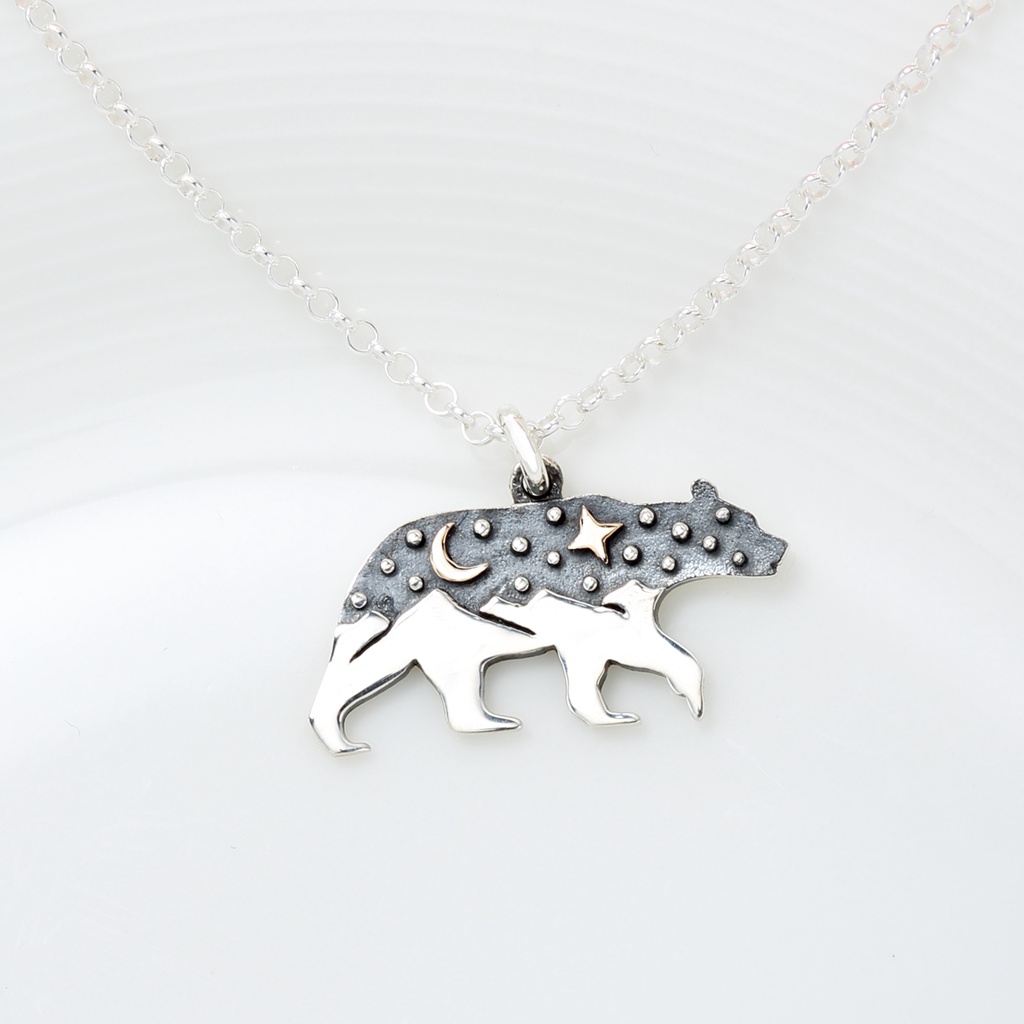 【Angel & Me】Mountains Moon Star Polar Bear s925 sterling silver necklace, , large
