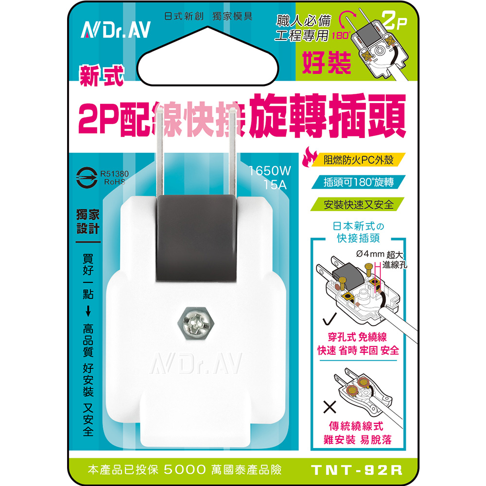 [寶旺旺]聖岡科技 新式2P配線快接旋轉插頭TNT-92R, , large